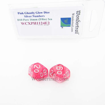 WCXPH1124E2 Pink Ghostly Glow Dice Silver Numbers Tens D10 16mm Pack of 2 (ONLINE ORDER ONLY)
