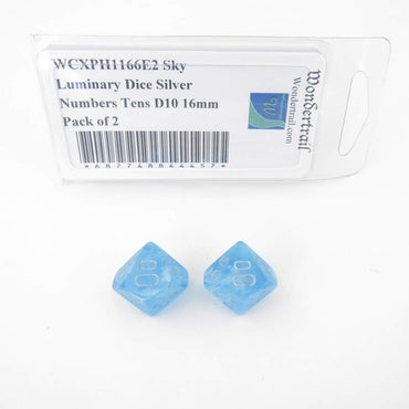 WCXPH1166E2 Sky Luminary Dice Silver Numbers Tens D10 16mm Pack of 2 (ONLINE ORDER ONLY)