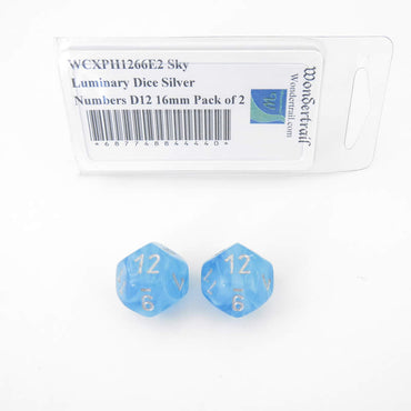 WCXPH1266E2 Sky Luminary Dice Silver Numbers D12 16mm Pack of 2 (ONLINE ORDER ONLY)