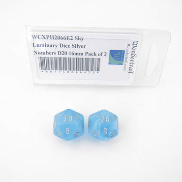 WCXPH2066E2 Sky Luminary Dice Silver Numbers D20 16mm Pack of 2 (ONLINE ORDER ONLY)