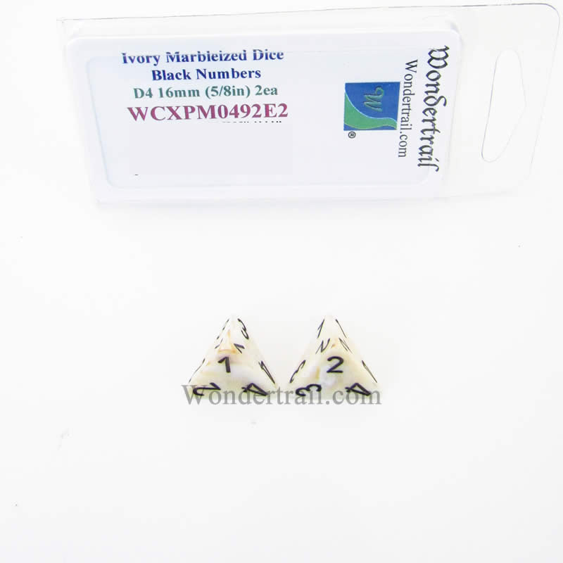 WCXPM0492E2 Ivory Marble Dice Black Numbers D4 16mm (5/8in) Pack of 2 (ONLINE ORDER ONLY)