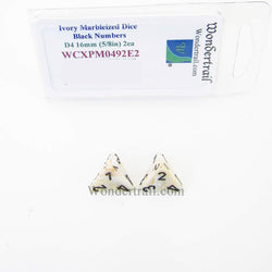 WCXPM0492E2 Ivory Marble Dice Black Numbers D4 16mm (5/8in) Pack of 2 (ONLINE ORDER ONLY)