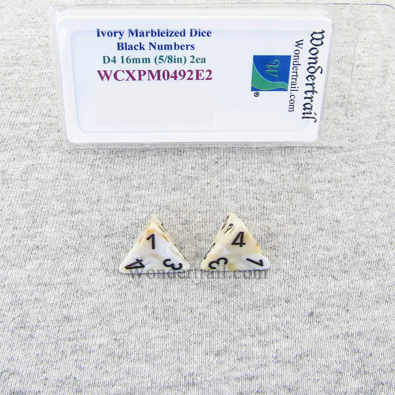 WCXPM0492E2 Ivory Marble Dice Black Numbers D4 16mm (5/8in) Pack of 2 (ONLINE ORDER ONLY)