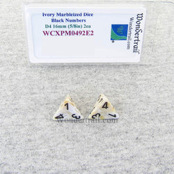 WCXPM0492E2 Ivory Marble Dice Black Numbers D4 16mm (5/8in) Pack of 2 (ONLINE ORDER ONLY)