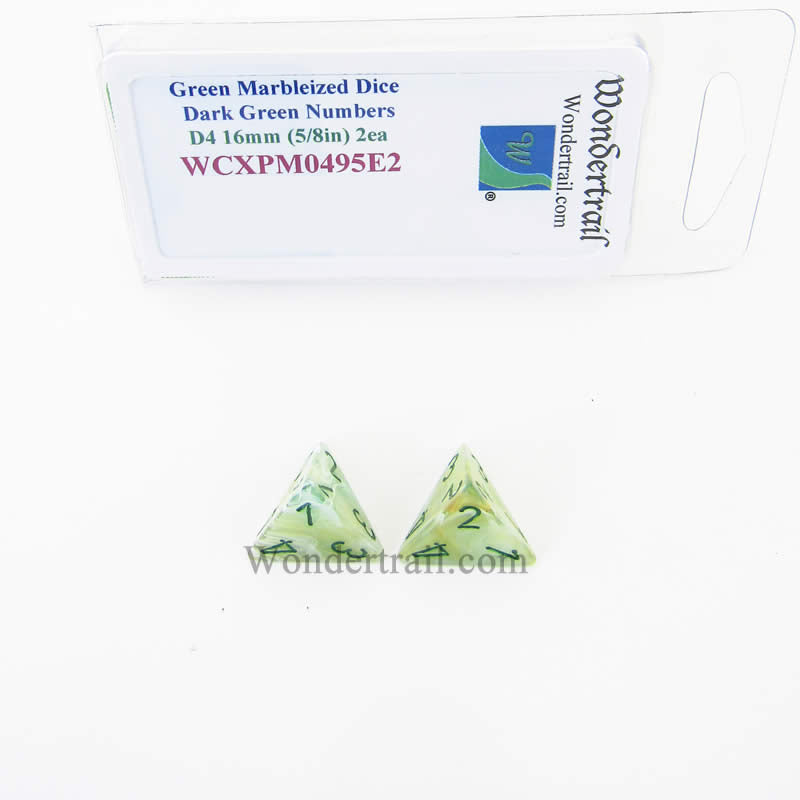 WCXPM0495E2 Green Marble Dice Dark Green Numbers D4 16mm Pack of 2 (ONLINE ORDER ONLY)