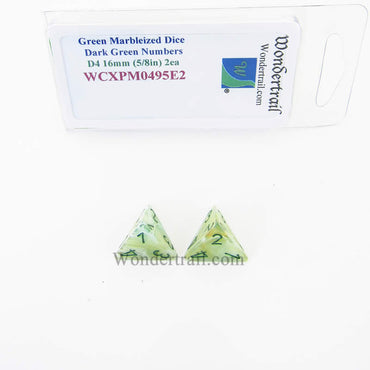 WCXPM0495E2 Green Marble Dice Dark Green Numbers D4 16mm Pack of 2 (ONLINE ORDER ONLY)