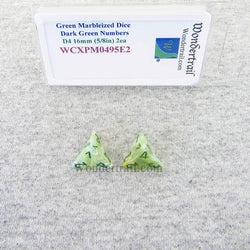 WCXPM0495E2 Green Marble Dice Dark Green Numbers D4 16mm Pack of 2 (ONLINE ORDER ONLY)