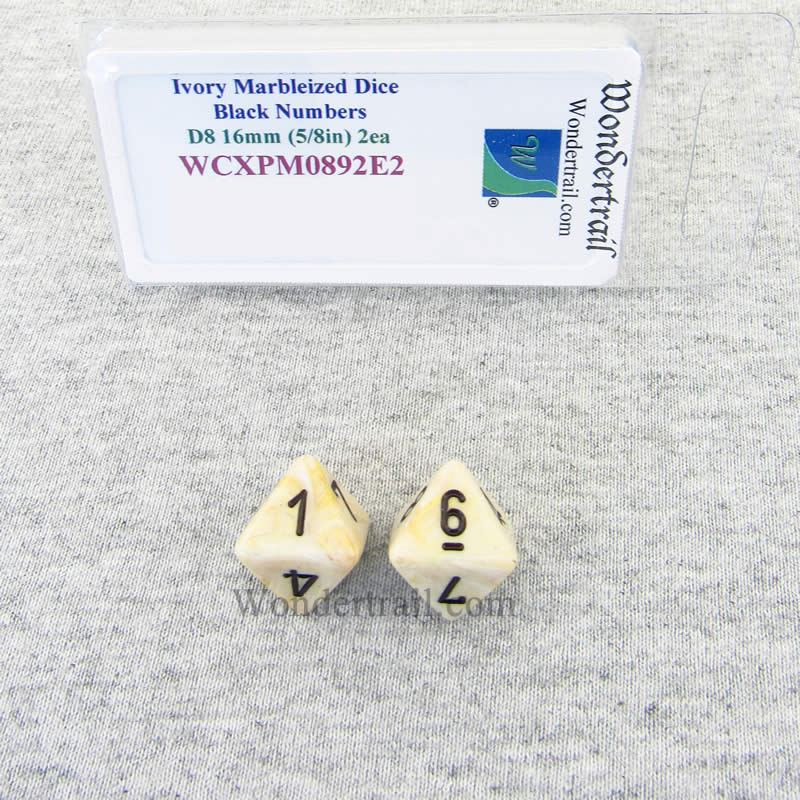 WCXPM0892E2 Ivory Marble Dice Black Numbers D8 16mm (5/8in) Pack of 2 (ONLINE ORDER ONLY)