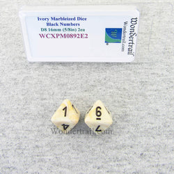 WCXPM0892E2 Ivory Marble Dice Black Numbers D8 16mm (5/8in) Pack of 2 (ONLINE ORDER ONLY)