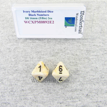 WCXPM0892E2 Ivory Marble Dice Black Numbers D8 16mm (5/8in) Pack of 2 (ONLINE ORDER ONLY)