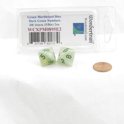 WCXPM0895E2 Green Marble Dice Dark Green Numbers D8 16mm Pack of 2 (ONLINE ORDER ONLY)