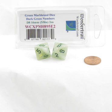 WCXPM0895E2 Green Marble Dice Dark Green Numbers D8 16mm Pack of 2 (ONLINE ORDER ONLY)