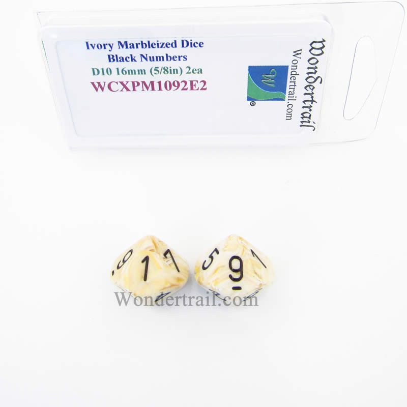 WCXPM1092E2 Ivory Marble Dice Black Numbers D10 16mm Pack of 2 (ONLINE ORDER ONLY)
