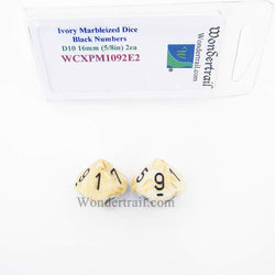 WCXPM1092E2 Ivory Marble Dice Black Numbers D10 16mm Pack of 2 (ONLINE ORDER ONLY)