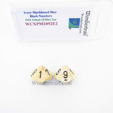 WCXPM1092E2 Ivory Marble Dice Black Numbers D10 16mm Pack of 2 (ONLINE ORDER ONLY)
