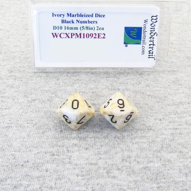 WCXPM1092E2 Ivory Marble Dice Black Numbers D10 16mm Pack of 2 (ONLINE ORDER ONLY)