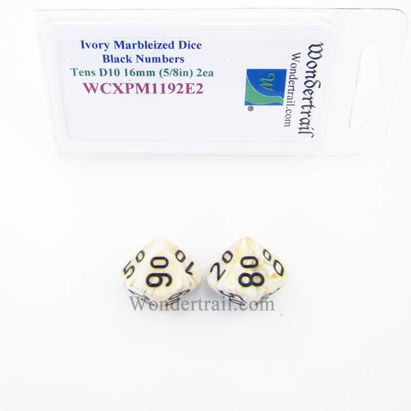 WCXPM1192E2 Ivory Marble Dice Black Numbers Tens D10 16mm Pack of 2 (ONLINE ORDER ONLY)