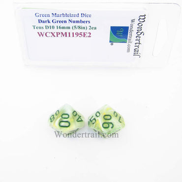 WCXPM1195E2 Green Marble Dice Dark Green Numbers Tens D10 16mm Pack of 2 (ONLINE ORDER ONLY)