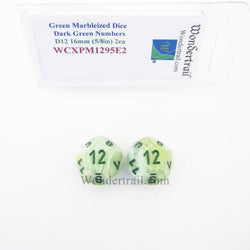 WCXPM1295E2 Green Marble Dice Dark Green Numbers D12 16mm Pack of 2 (ONLINE ORDER ONLY)
