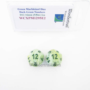 WCXPM1295E2 Green Marble Dice Dark Green Numbers D12 16mm Pack of 2 (ONLINE ORDER ONLY)