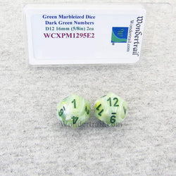 WCXPM1295E2 Green Marble Dice Dark Green Numbers D12 16mm Pack of 2 (ONLINE ORDER ONLY)
