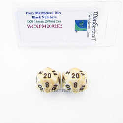 WCXPM2092E2 Ivory Marble Dice Black Numbers D20 16mm Pack of 2 (ONLINE ORDER ONLY)