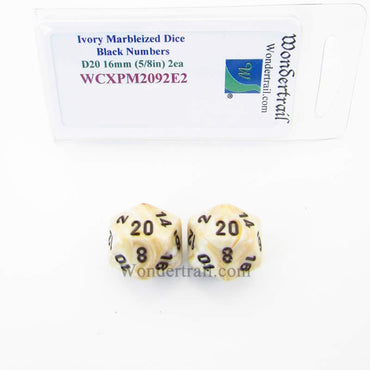 WCXPM2092E2 Ivory Marble Dice Black Numbers D20 16mm Pack of 2 (ONLINE ORDER ONLY)