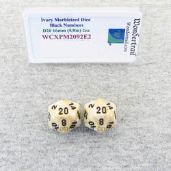 WCXPM2092E2 Ivory Marble Dice Black Numbers D20 16mm Pack of 2 (ONLINE ORDER ONLY)
