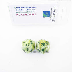 WCXPM2095E2 Green Marble Dice Dark Green Numbers D20 16mm Pack of 2 (ONLINE ORDER ONLY)