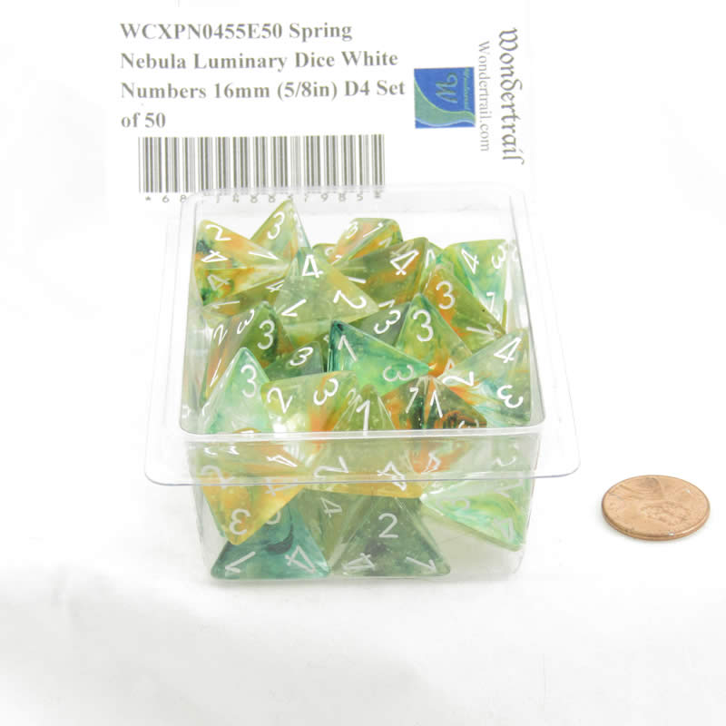 WCXPN0455E50 Spring Nebula Luminary Dice White Numbers 16mm (5/8in) D4 Set of 50 (ONLINE ORDER ONLY)