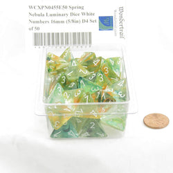 WCXPN0455E50 Spring Nebula Luminary Dice White Numbers 16mm (5/8in) D4 Set of 50 (ONLINE ORDER ONLY)