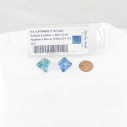 WCXPN0456E2 Oceanic Nebula Luminary Dice Gold Numbers 16mm (5/8in) D4 Set of 2 (ONLINE ORDER ONLY)