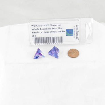 WCXPN0457E2 Nocturnal Nebula Luminary Dice Blue Numbers 16mm (5/8in) D4 Set of 2 (ONLINE ORDER ONLY)