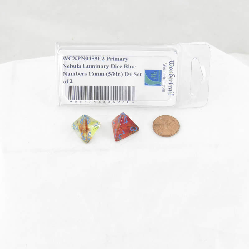WCXPN0459E2 Primary Nebula Luminary Dice Blue Numbers 16mm (5/8in) D4 Set of 2 (ONLINE ORDER ONLY)