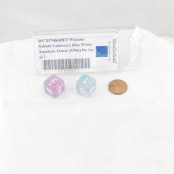 WCXPN0645E2 Wisteria Nebula Luminary Dice White Numbers 16mm (5/8in) D6 Set of 2 (ONLINE ORDER ONLY)