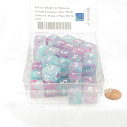 WCXPN0645E50 Wisteria Nebula Luminary Dice White Numbers 16mm (5/8in) D6 Set of 50 (ONLINE ORDER ONLY)
