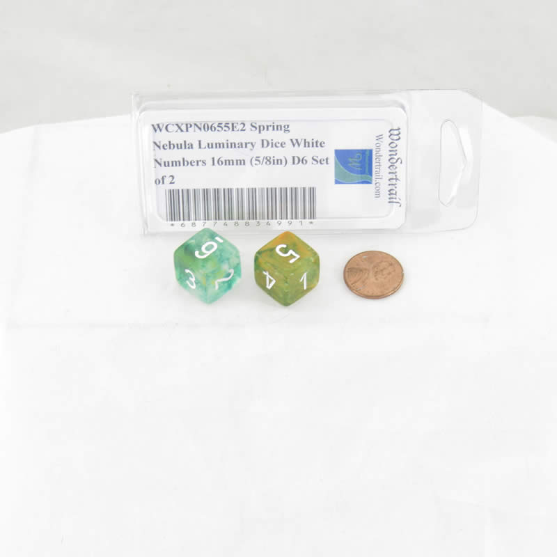 WCXPN0655E2 Spring Nebula Luminary Dice White Numbers 16mm (5/8in) D6 Set of 2 (ONLINE ORDER ONLY)