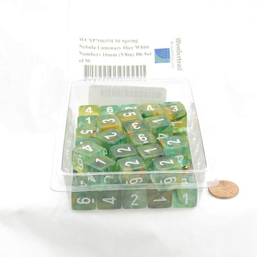 WCXPN0655E50 Spring Nebula Luminary Dice White Numbers 16mm (5/8in) D6 Set of 50 (ONLINE ORDER ONLY)