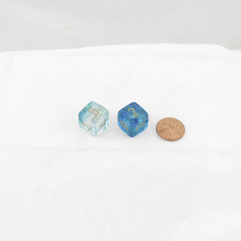 WCXPN0656E2 Oceanic Nebula Luminary Dice Gold Numbers 16mm (5/8in) D6 Set of 2 (ONLINE ORDER ONLY)