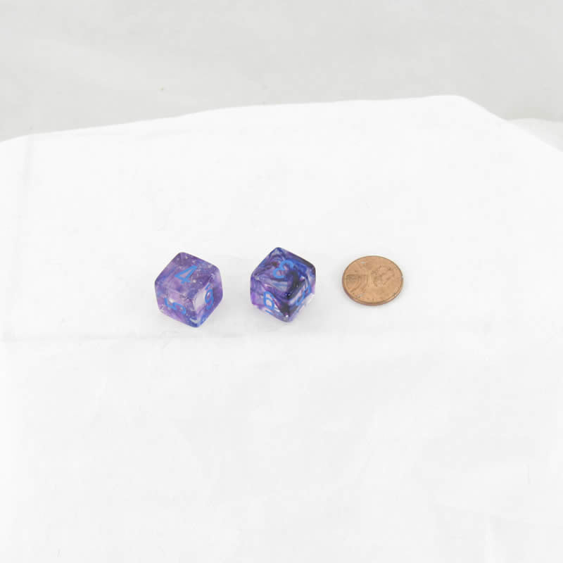 WCXPN0657E2 Nocturnal Nebula Luminary Dice Blue Numbers 16mm (5/8in) D6 Set of 2 (ONLINE ORDER ONLY)