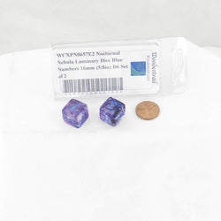 WCXPN0657E2 Nocturnal Nebula Luminary Dice Blue Numbers 16mm (5/8in) D6 Set of 2 (ONLINE ORDER ONLY)