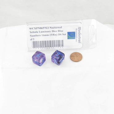 WCXPN0657E2 Nocturnal Nebula Luminary Dice Blue Numbers 16mm (5/8in) D6 Set of 2 (ONLINE ORDER ONLY)