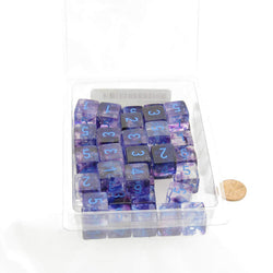 WCXPN0657E50 Nocturnal Nebula Luminary Dice Blue Numbers 16mm (5/8in) D6 Set of 50 (ONLINE ORDER ONLY)