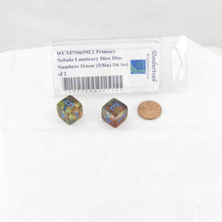 WCXPN0659E2 Primary Nebula Luminary Dice Blue Numbers 16mm (5/8in) D6 Set of 2 (ONLINE ORDER ONLY)
