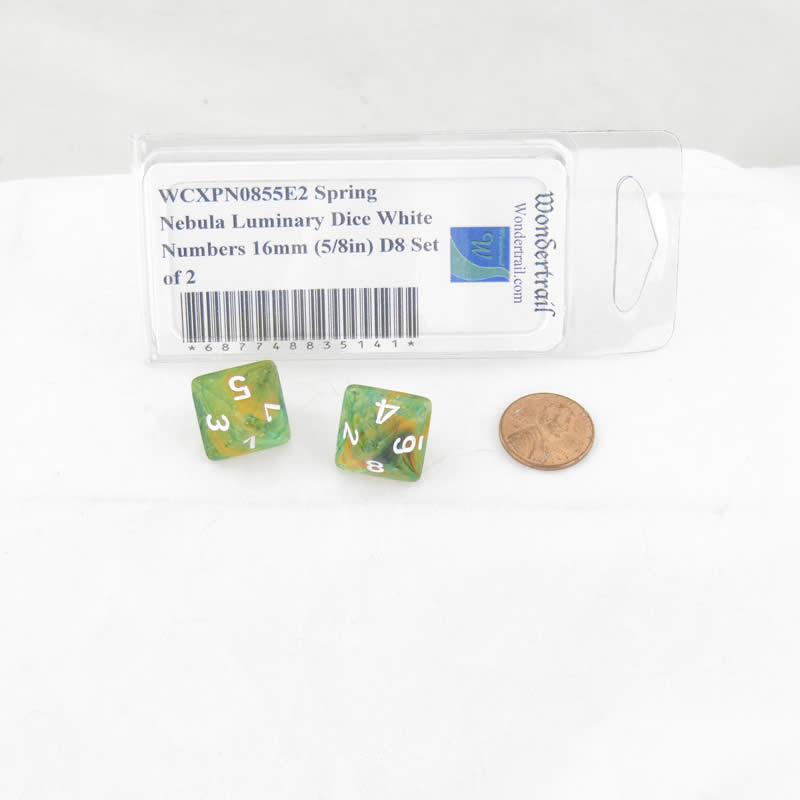 WCXPN0855E2 Spring Nebula Luminary Dice White Numbers 16mm (5/8in) D8 Set of 2 (ONLINE ORDER ONLY)