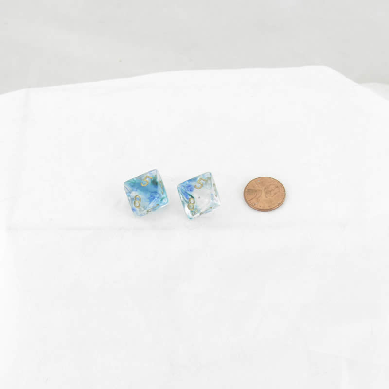 WCXPN0856E2 Oceanic Nebula Luminary Dice Gold Numbers 16mm (5/8in) D8 Set of 2 (ONLINE ORDER ONLY)