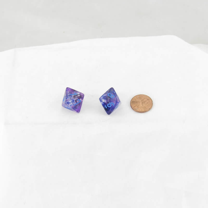 WCXPN0857E2 Nocturnal Nebula Luminary Dice Blue Numbers 16mm (5/8in) D8 Set of 2 (ONLINE ORDER ONLY)