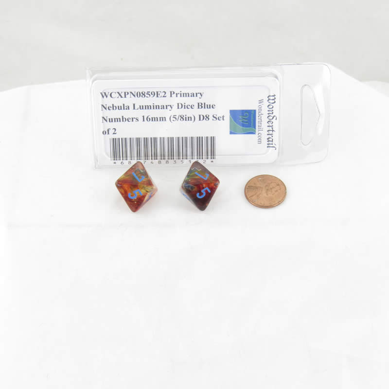 WCXPN0859E2 Primary Nebula Luminary Dice Blue Numbers 16mm (5/8in) D8 Set of 2 (ONLINE ORDER ONLY)