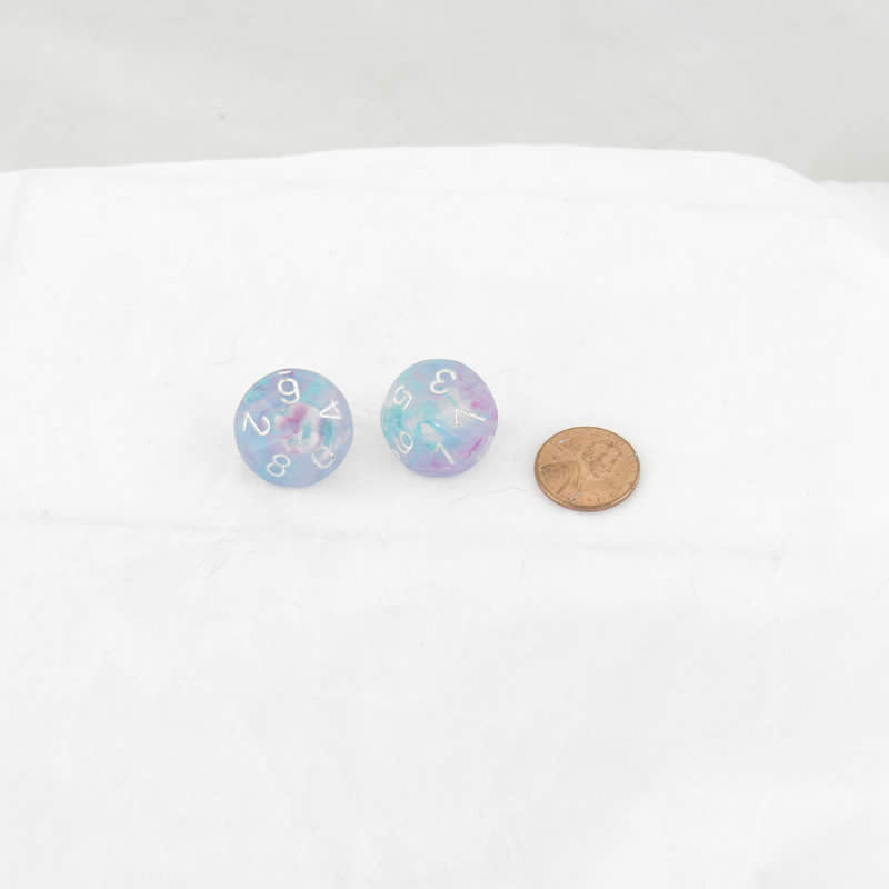 WCXPN1045E2 Wisteria Nebula Luminary Dice White Numbers 16mm (5/8in) D10 Set of 2 (ONLINE ORDER ONLY)