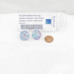 WCXPN1045E2 Wisteria Nebula Luminary Dice White Numbers 16mm (5/8in) D10 Set of 2 (ONLINE ORDER ONLY)